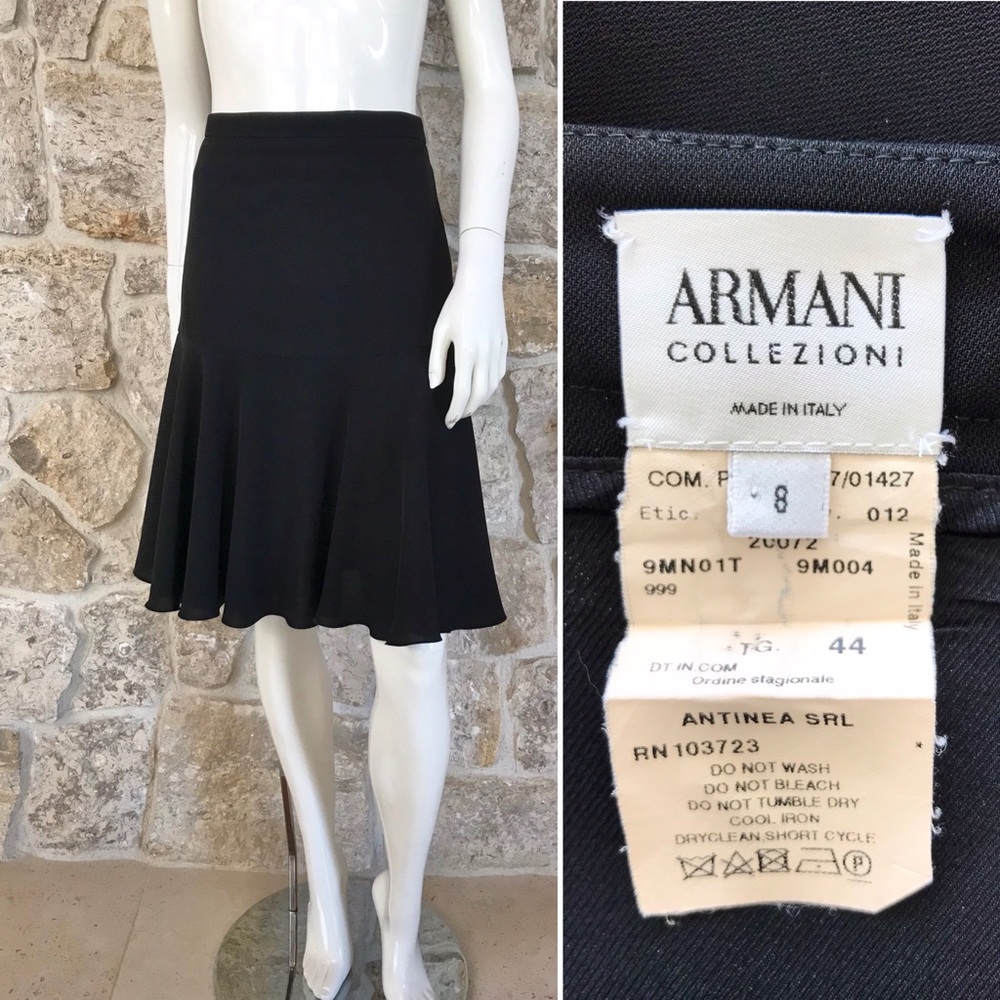 Vintage 1990s Armani Collezioni Timeless Classic Black Skirt with Flounce Hem